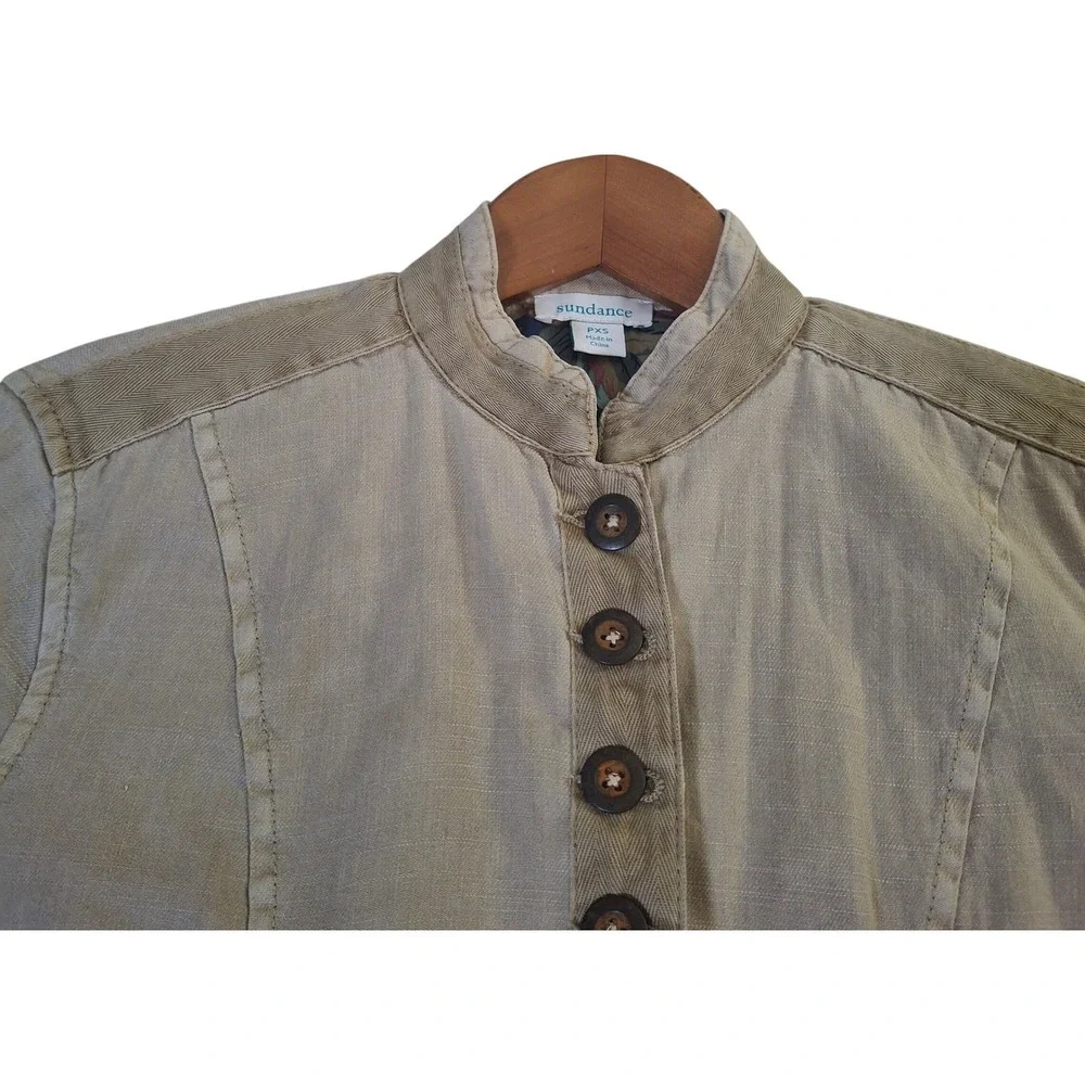 Sundance Womens Tan Linen Blend Ruffle Peplum Jacket PXS Petite Extra Small